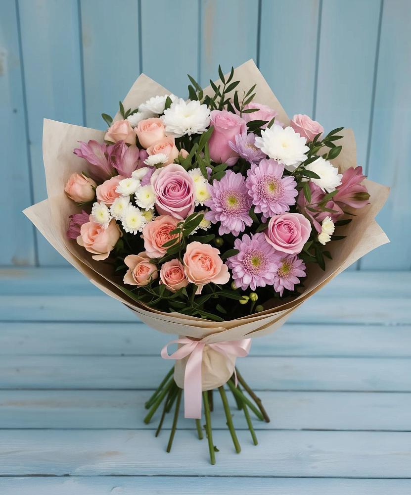 Букет цветов из: Хризантемы, Розы и Альстромерии в Калитвенской