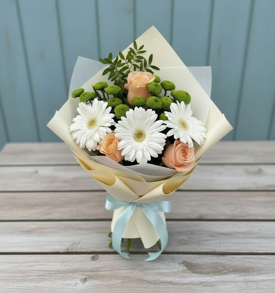 Букет цветов из: Герберы, Розы и Хризантемы в Калитвенской