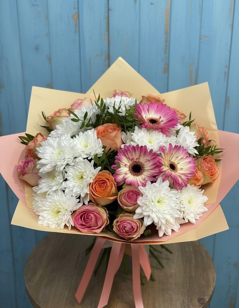 Букет цветов из: Розы, Герберы и Хризантемы в Калитвенской