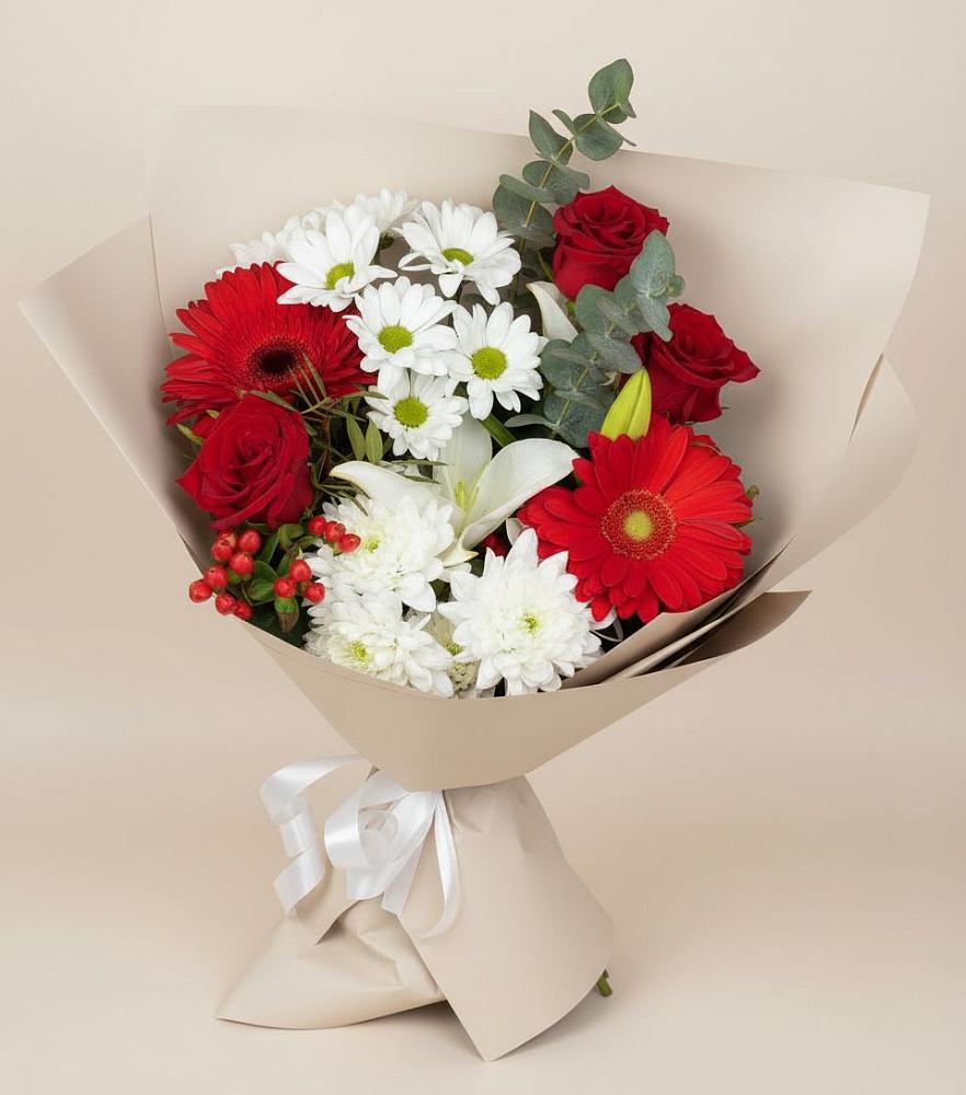 Букет цветов из: Розы, Хризантемы, Герберы и Лилии в Калитвенской