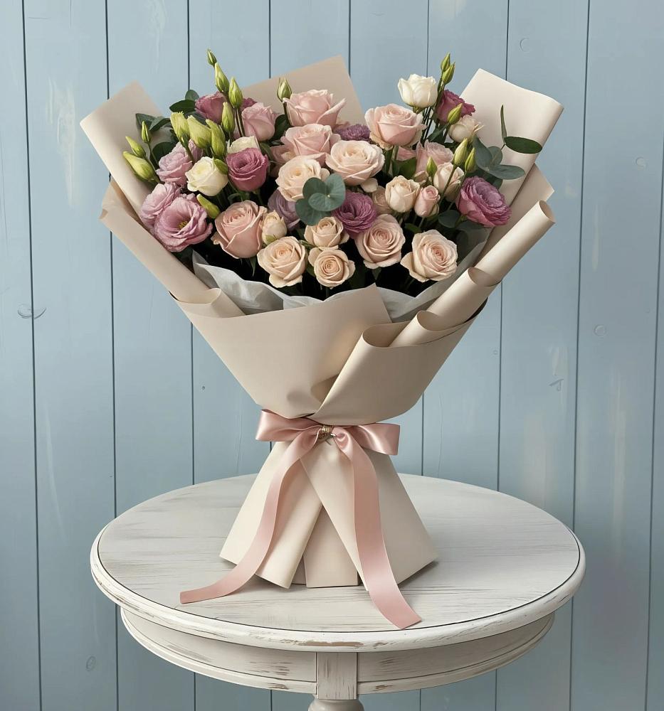 Букет цветов из: Розы и Лизиантусы в Калитвенской