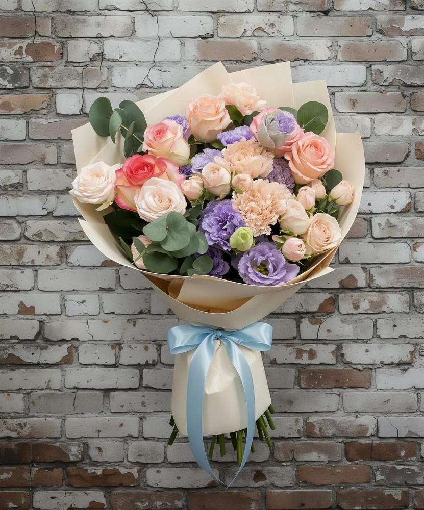 Букет цветов из: Розы, Лизиантусы и Гвоздики в Калитвенской